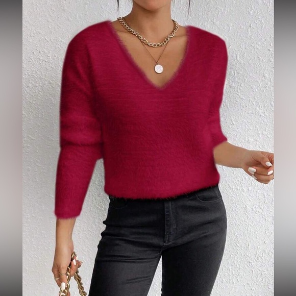 Apricot V-Neck Soft Knit Sweater - Picture 3 of 16